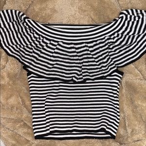 off the shoulder striped crop top